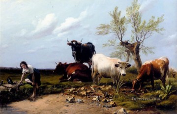  Cooper Pintura - El Baño de Pies Rústico animales de granja ganado Thomas Sidney Cooper